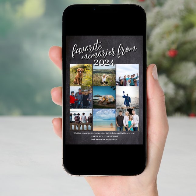 Chalkboard Favorite Memories Yearly Photo Collage Holiday Card (Front Digital)