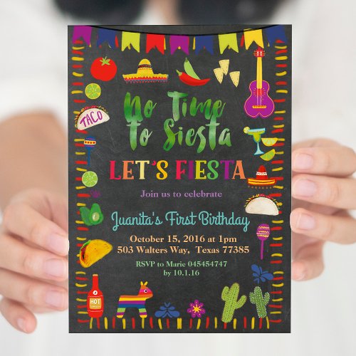 Chalkboard Fiesta Birthday Invitation Mexican