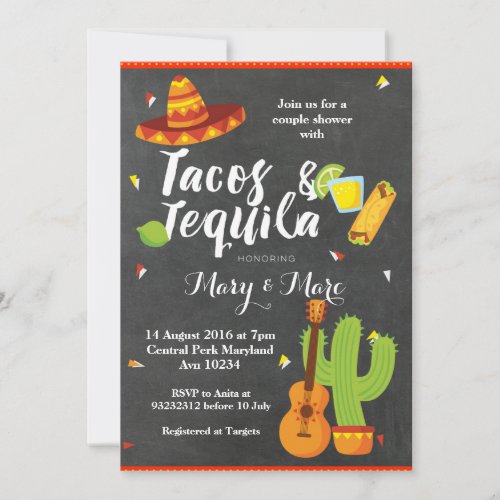 Chalkboard Fiesta Tacos and Tequila Invitation