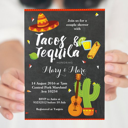 Chalkboard Fiesta Tacos and Tequila Invitation