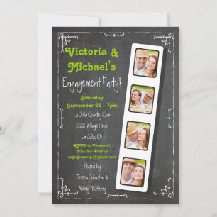 Chalkboard Film Strip Engagement Party Invitations