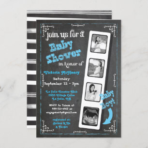 Chalkboard Film Strip Ultrasound Baby Boy Shower Invitation