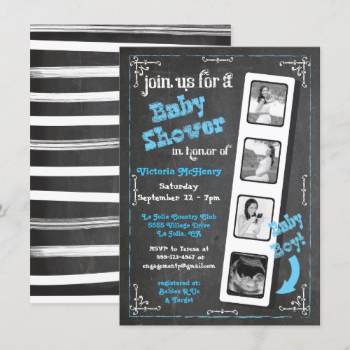 Chalkboard Film Strip Ultrasound Baby Boy Shower Cards