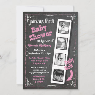 Chalkboard Film Strip Ultrasound Baby Girl Shower Invitation