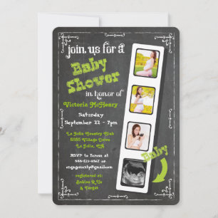 Chalkboard Film Strip Ultrasound Baby Shower Invitation