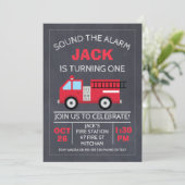 Chalkboard Fire Engine Birthday Invitation (Standing Front)