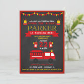 Chalkboard Fire Fighter Birthday Party Invitation (Standing Front)