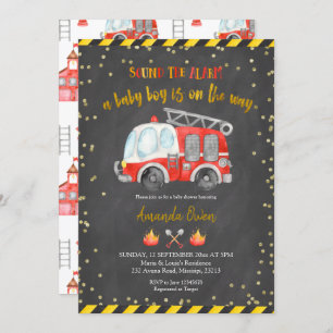 Chalkboard Firefighter Boy Baby Shower Invitation