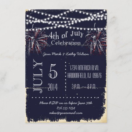 Chalkboard Fireworks 4th Of July Party Invitation