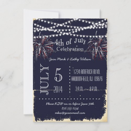 Chalkboard Fireworks 4th of July Party Invitation