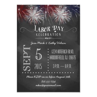 Chalkboard Fireworks Labor Day Party Invitation