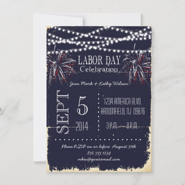 Chalkboard Fireworks Labor Day Party Invitation (Front)