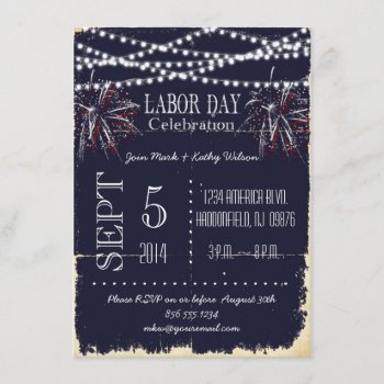 Chalkboard Fireworks Labor Day Party Invitation by PetitePaperie at Zazzle
