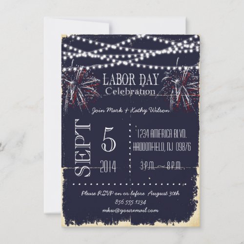 Chalkboard Fireworks Labor Day Party Invitation