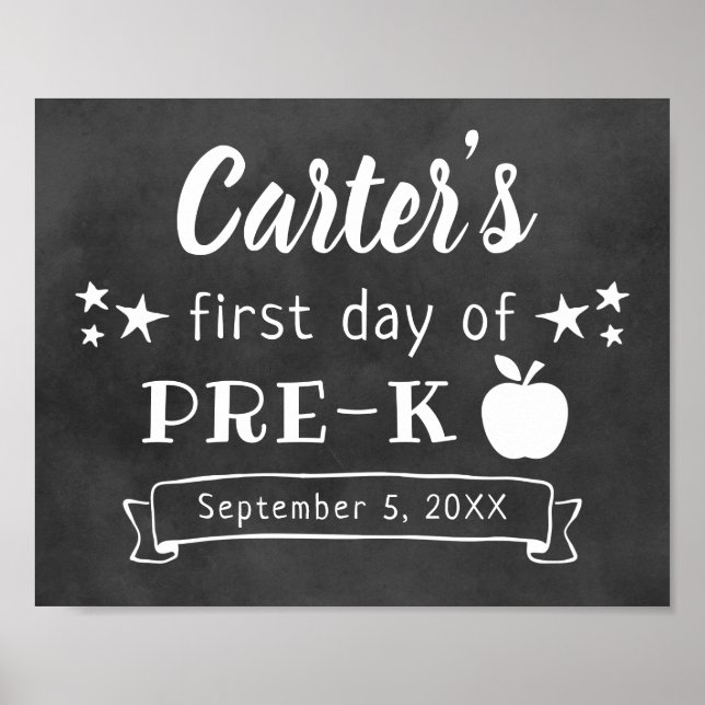 Chalkboard First Day of Pre-K School Sign (Front)