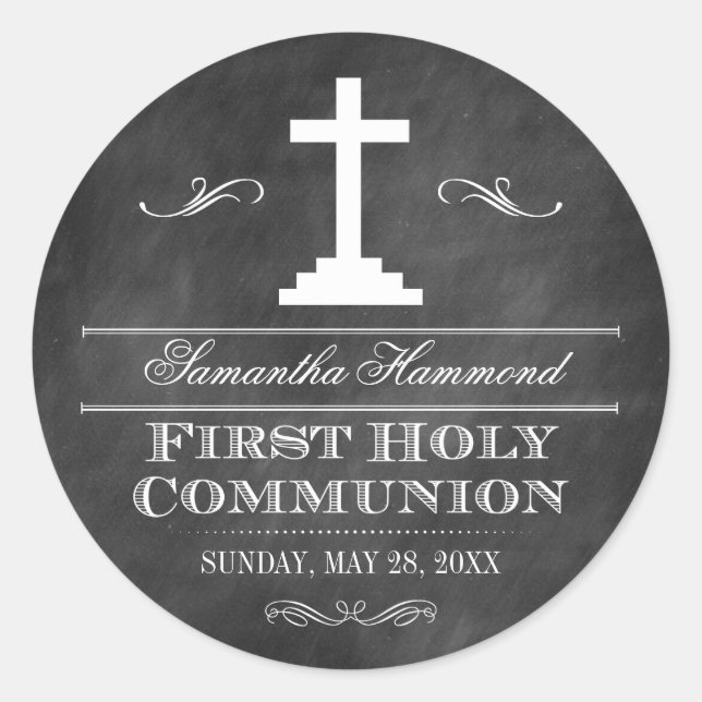 Chalkboard First Holy Communion Classic Round Sticker (Front)