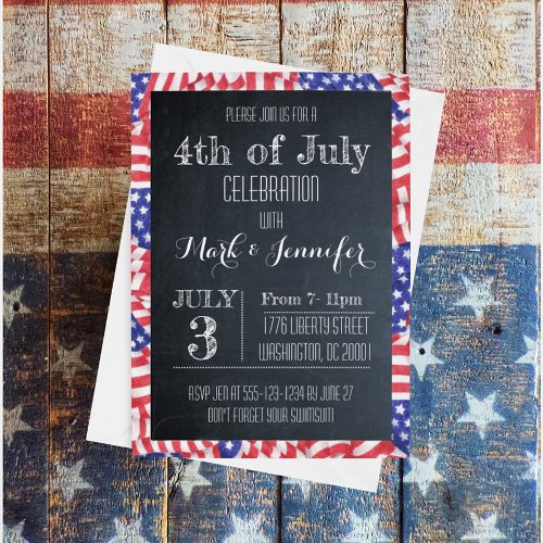 Chalkboard Flag 4th of July Party Invitation