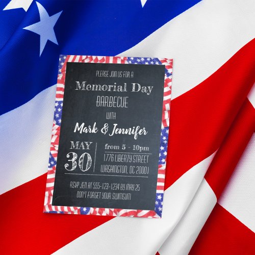 Chalkboard Flag Memorial Day Party Invitation