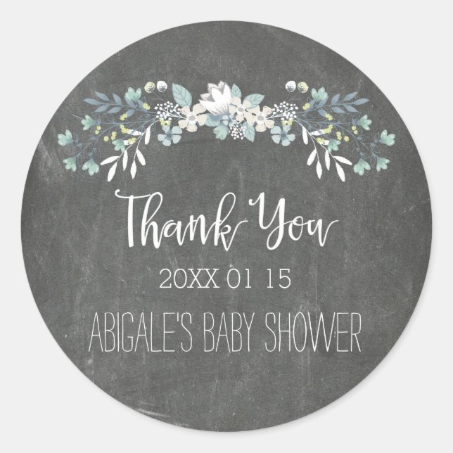 Chalkboard Floral Baby Shower Favor Stickers (Front)