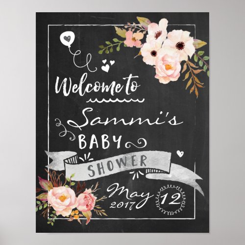 Chalkboard Floral Baby Shower Welcome Sign