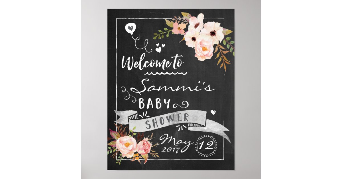 Chalkboard Floral Baby Shower Sign Zazzle
