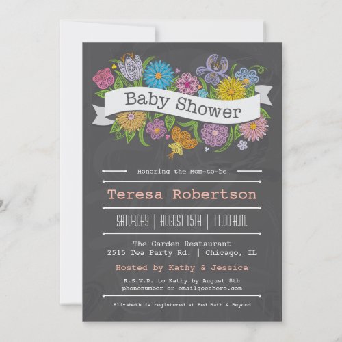 Chalkboard Floral Banner Baby Shower Invitation