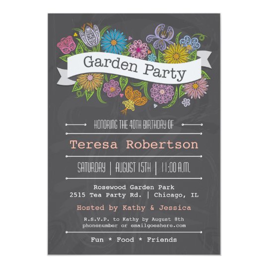 chalkboard floral banner garden party invitation zazzle com