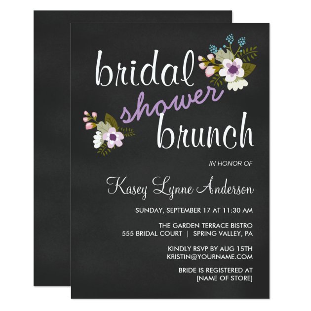 Chalkboard Floral Bridal Shower Brunch Invites