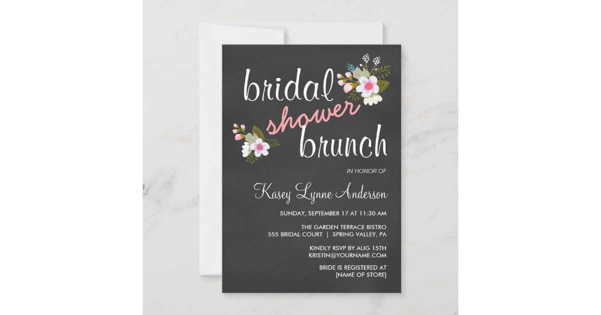 Chalkboard Floral Bridal Shower Brunch Invites | Zazzle