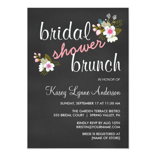 Chalkboard Floral Bridal Shower Brunch Invites | Zazzle.com