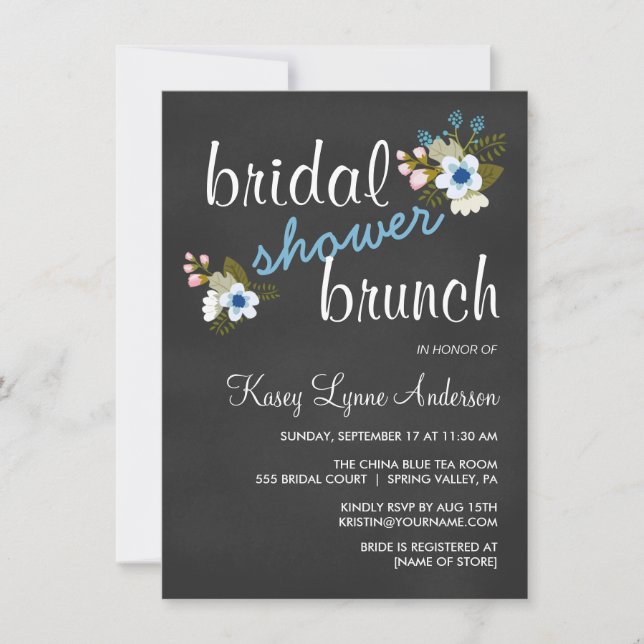 Chalkboard Floral Bridal Shower Brunch Invites (Front)