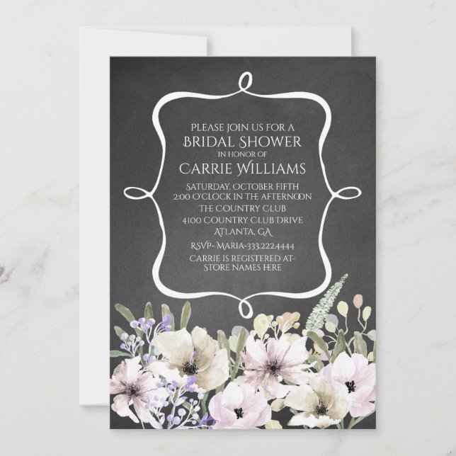 Chalkboard Floral Bridal Shower Invitation (Front)