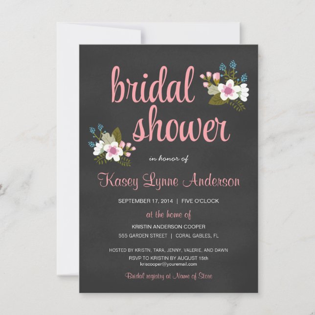 Chalkboard Floral Bridal Shower Invitations (Front)