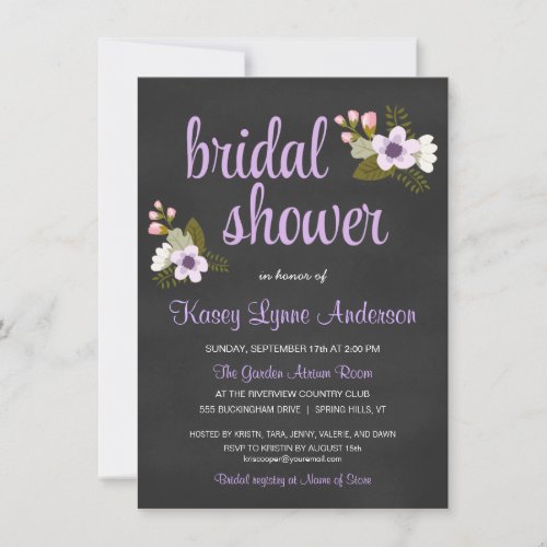 Chalkboard Floral Bridal Shower Invitations