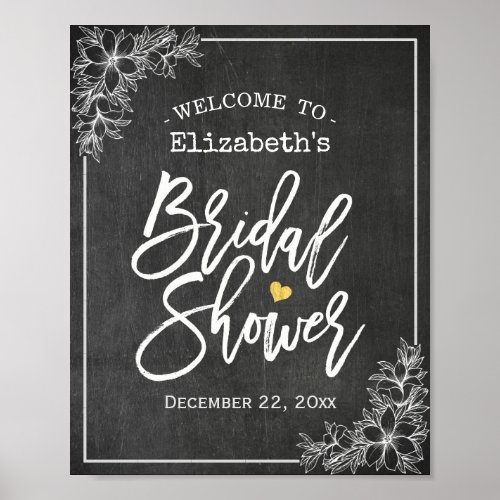 Chalkboard Floral Bridal Shower Welcome Reception Poster