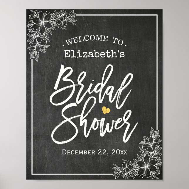 Chalkboard Floral Bridal Shower Welcome Reception Poster (Front)