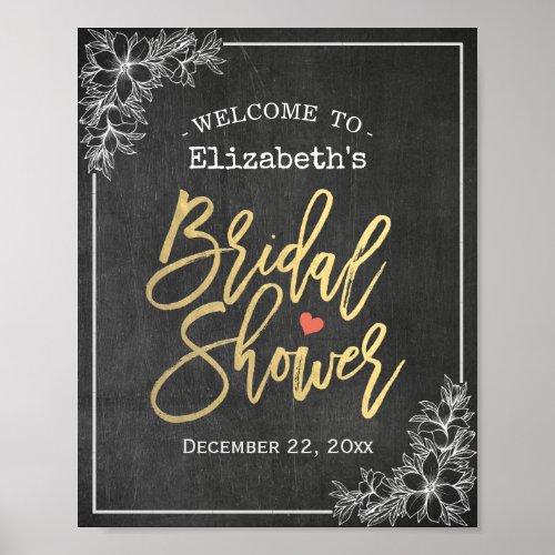 Chalkboard Floral Bridal Shower Welcome Reception Poster