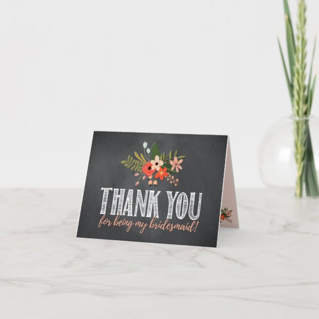 Chalkboard Floral Bridesmaid Thank You Card (Front)