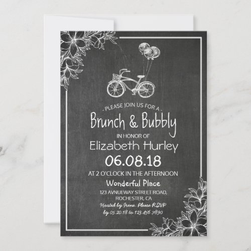Chalkboard Floral Brunch and Bubbly Bridal Shower Invitation