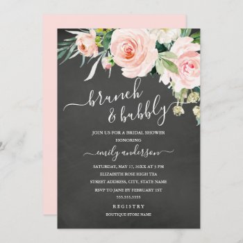 Chalkboard Floral Brunch And Bubbly Bridal Shower Invitation by LittleBayleigh at Zazzle
