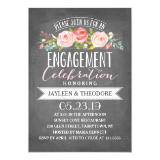 Chalkboard Floral Engagement | Engagement Party Card
