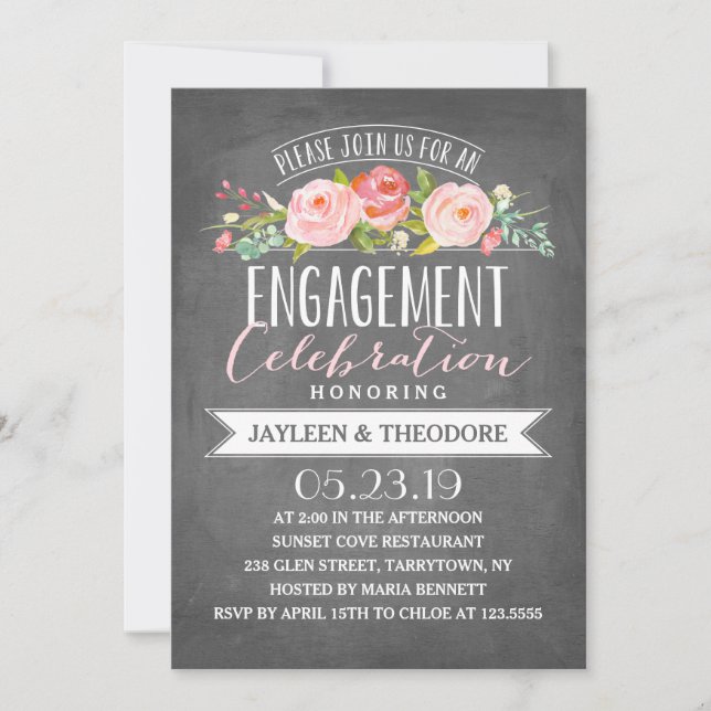 Chalkboard Floral Engagement | Engagement Party Invitation (Front)