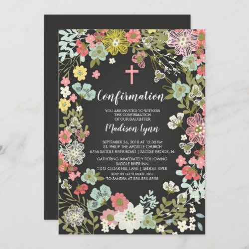 Chalkboard Floral Floral Confirmation Invitation