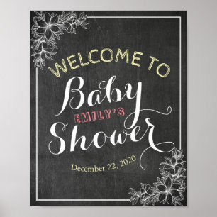 Chalkboard Floral Frame Baby Shower Welcome Sign