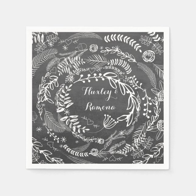 Chalkboard Floral Garland Paper Napkins (Front)