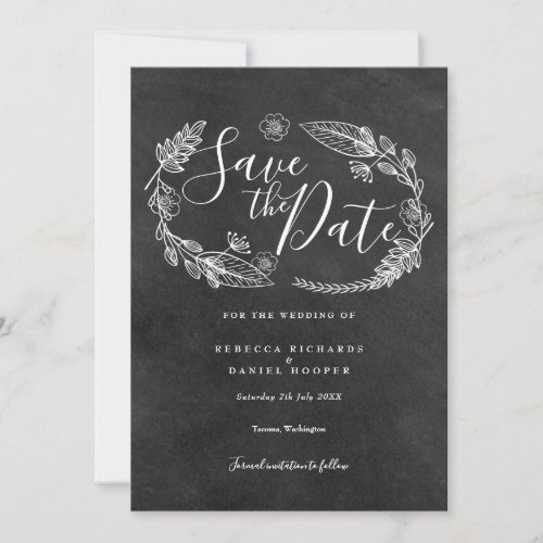 Chalkboard Floral Garland Save the Date Invitation