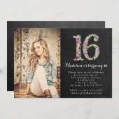 Chalkboard Floral Girls 16th Birthday Party Invite (Front/Back)