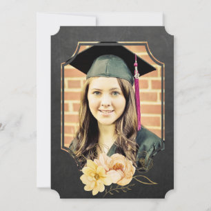 Chalkboard Floral Graduate Class of 20XX Photo Invitation