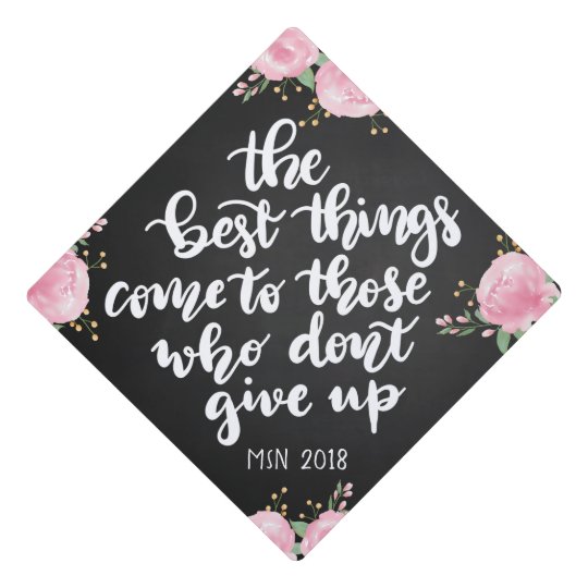 chalkboard floral graduation handwritten script graduation cap