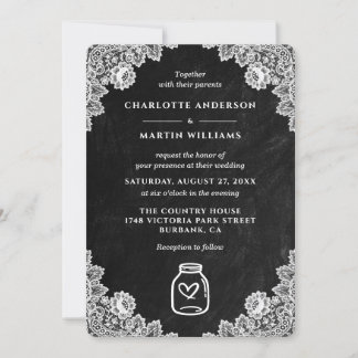 Chalkboard Floral Lace Mason Jar Wedding Invitation